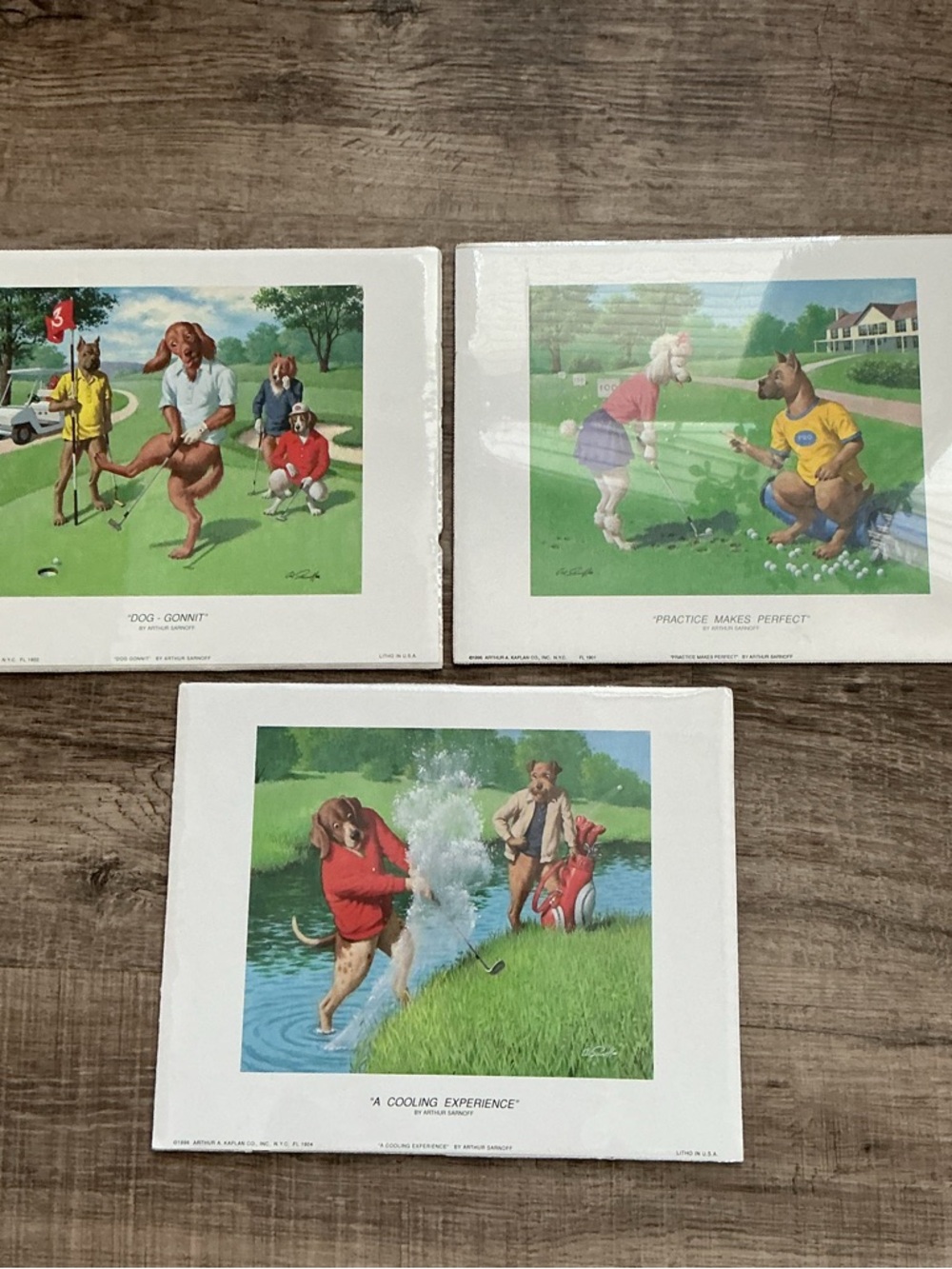 Arthur Sarnoff Golf Dog Lithograph Prints 1996 Set of 3 NEW Sealed 8x10